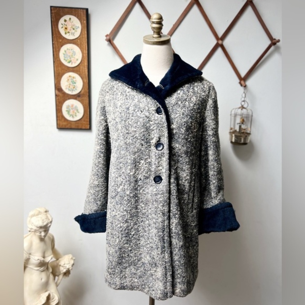 1960s Faux Fur Lined Tweed Winter Coat Medium